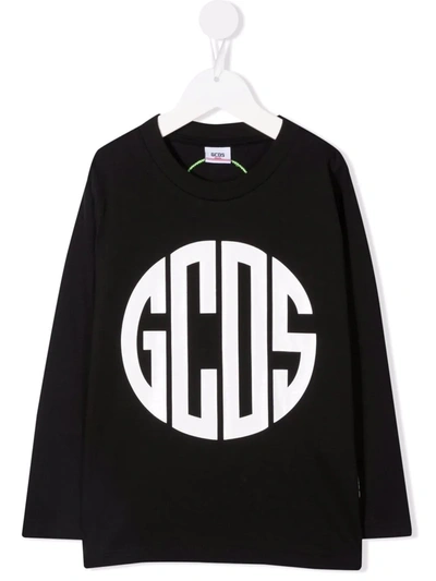 Gcds Kids' Logo-print Long-sleeved T-shirt In Black