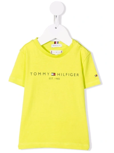 Tommy Hilfiger Junior Babies' Logo-print Cotton T-shirt In Yellow