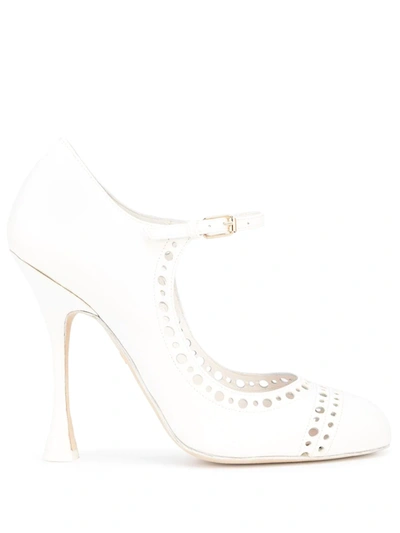 Giambattista Valli Perforated Leather Mary-jane Pumps In Weiss