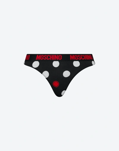 Moschino All-over Polka Dots Stretch Thong In Black