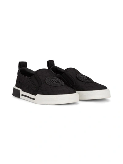 Dolce & Gabbana Kids' Logo-patch Sneakers In Black