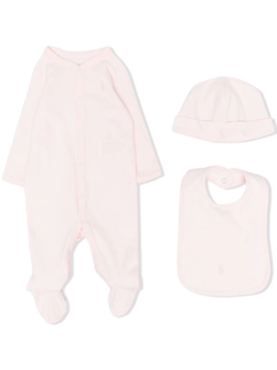 Ralph Lauren Pink Cotton Suit With Logo Jacquard Baby Girl