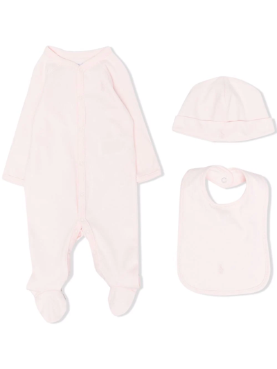 Polo Ralph Lauren Pink Cotton Suit With Logo Jacquard Baby Girl