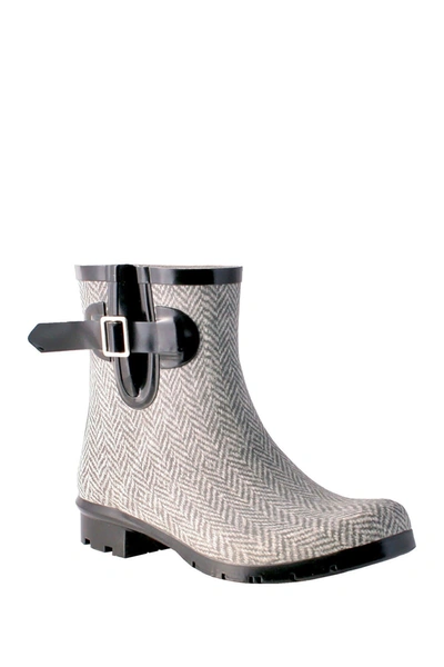 Nomad Droplet Patterned Waterproof Rain Boot In Grey Herringbone