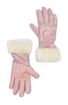 Ugg Genuine Dyed Shearling Trim Tech Gloves In Pink /rose Gold