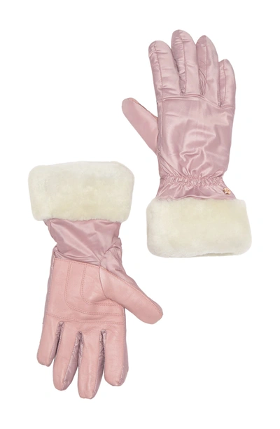 Ugg Genuine Dyed Shearling Trim Tech Gloves In Pink /rose Gold