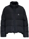 BALENCIAGA BLACK NYLON DOWN JACKET WITH LOGO,675212TYD361000