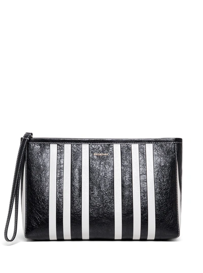 Balenciaga White And Black Barbes Leather Handbag With Logo In White/black