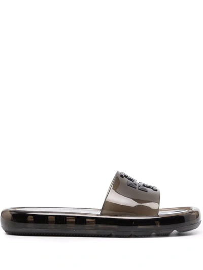 Tory Burch Black Bubble Jelly Logo Slides