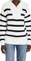ENGLISH FACTORY STRIPED KNIT ZIP PULLOVER WHITE,EFACT30596
