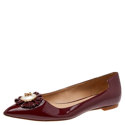 Pre-owned Tory Burch Burgundy Patent Leather Ballet Flats Size 36.5