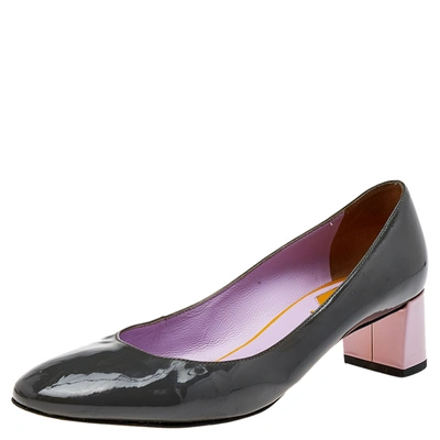 Pre-owned Fendi Grey/purple Patent Leather Block Heel Pumps Size 37