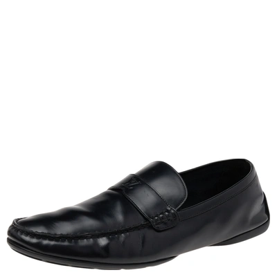 Pre-owned Louis Vuitton Black Leather Slip On Loafers Size 44.5
