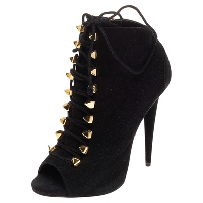 Pre-owned Giuseppe Zanotti Black Suede Lace Up Booties Size 38