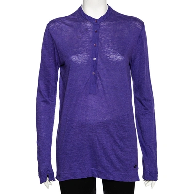Pre-owned Loro Piana Purple Linen Long Sleeved Polo T-shirt S