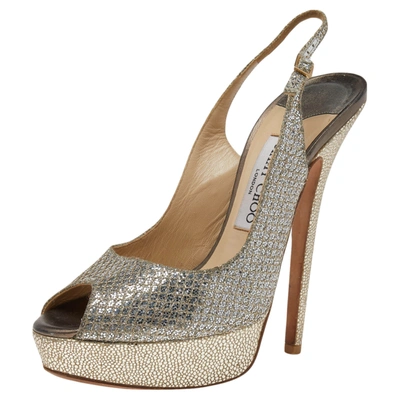 Pre-owned Jimmy Choo Glitter Slingback Sandals Size 38 In Gold