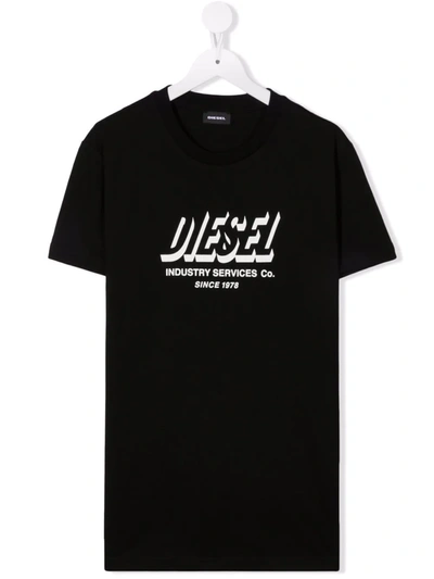 Diesel Kids' Logo Crew Neck T-shirt In Black
