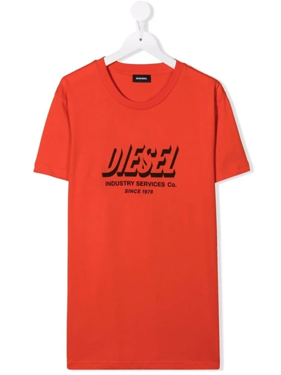 Diesel Kids' Logo-print T-shirt In 橘色