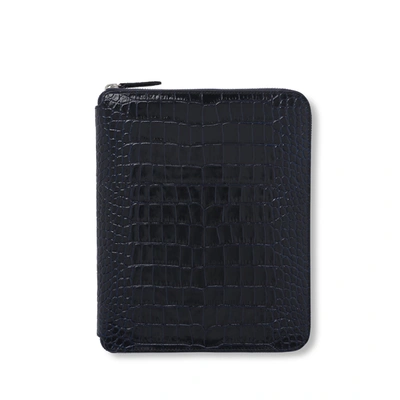 Smythson A5 Writing Folder With Zip In Mara In Navy