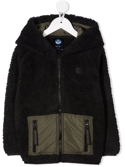North Sails Teen Two-tone Faux-shearling Jacket In 黑色