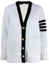 Thom Browne 4-bar Stripe Shearling Cardigan In White