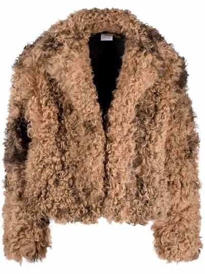 Vetements Cropped Shearling Jacket In Brown