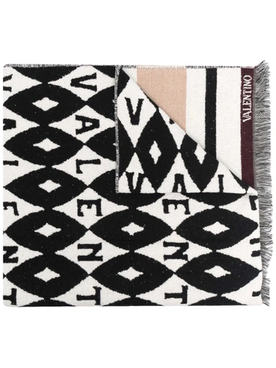 Valentino Geometric-pattern Logo-knit Scarf In Schwarz