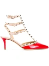 Valentino Rockstud 65 Caged Leather Pumps In Red