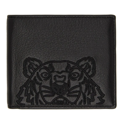 Kenzo Tiger Embroidered Leather Bifold Wallet In Black
