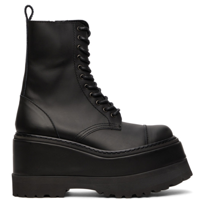 Junya Watanabe Platform Leather Combat Boots In Schwarz