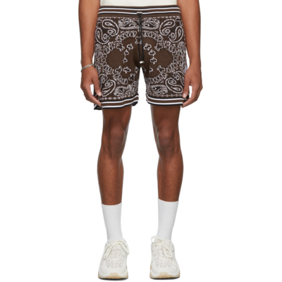 Amiri Bandana-jacquard Cotton And Cashmere-blend Drawstring Shorts In Brown