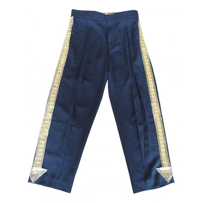 Pre-owned Chloé Silk Straight Pants In Navy
