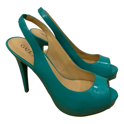 Pre-owned Guess Patent Leather Sandals In Turquoise