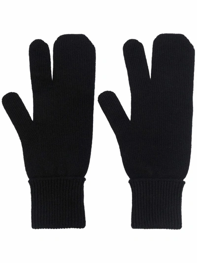 Maison Margiela Tabi Wool And Cashmere Knit Gloves In Black