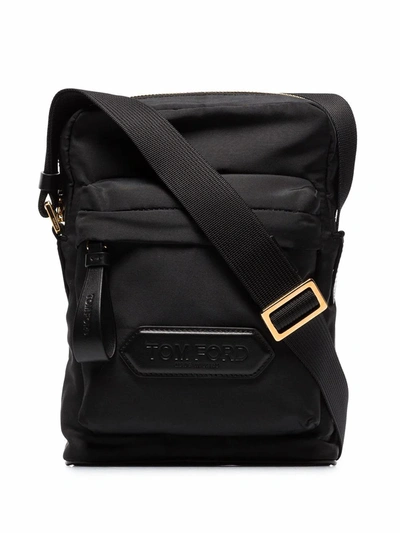 Tom Ford Leather-trimmed Nylon Messenger Bag In Black