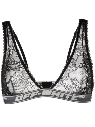 Off-white Logo-tape Detail Lace Bra In Black