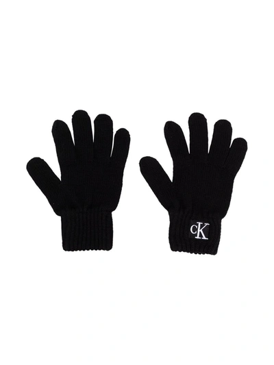 Calvin Klein Kids' Embroidered-logo Gloves In Black