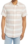 Madewell Perfect Stripe Linen Short Sleeve Button-up Shirt In Warm Umber