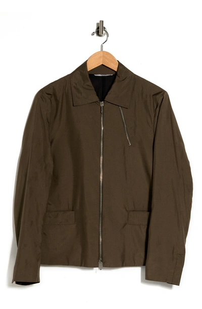 Valentino Caban Collared Silk Shacket In Olive