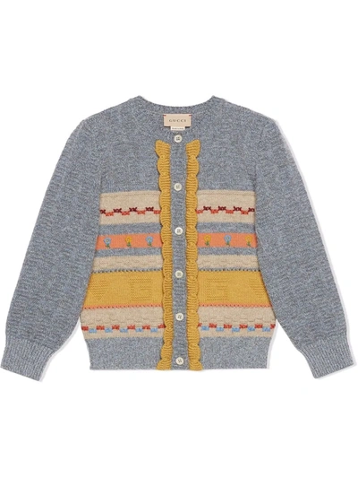 Gucci Kids' Striped Knit Cardigan In Grey