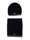 Emporio Armani Scarf And Hat Set Blue Polyamide Man In Blue