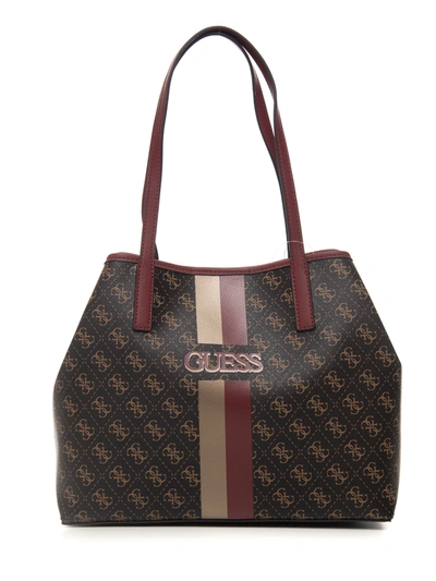Guess Wikky Tote Grande Shoulder Bag Marrone/bordeau Polyester Woman
