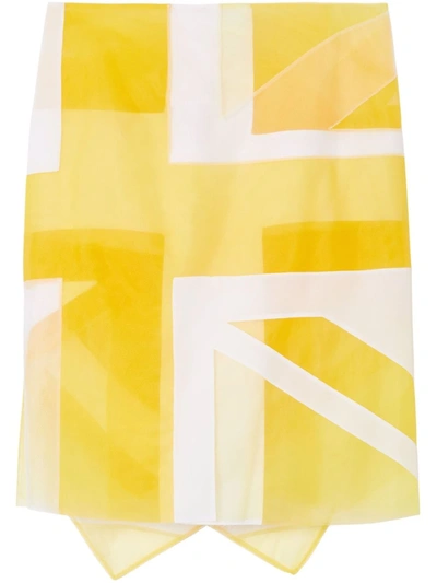 Burberry Flag Intarsia Tulle And Silk Skirt In Pale Tulip Yellow