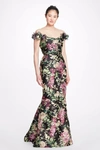 MARCHESA OFF SHOULDER FLORAL GOWN,MC21FG4811IS-