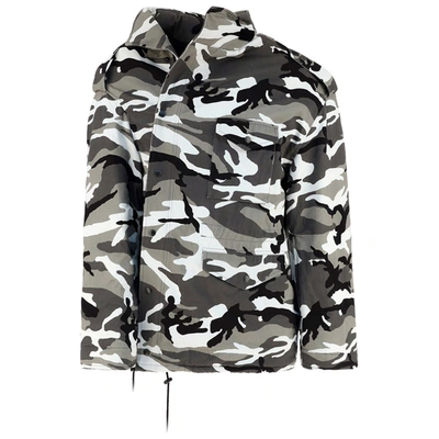 Balenciaga Off-shoulder Camo-print Military Parka Grey