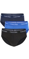 CALVIN KLEIN UNDERWEAR COTTON STRETCH 3-PACK HIP BRIEFS BLACK/BLUE SHADOW/COBALT WATER,CKLEN44700