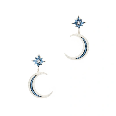 Soru Jewellery Orion Embellished Rhodium-plated Drop Earrings In Blue