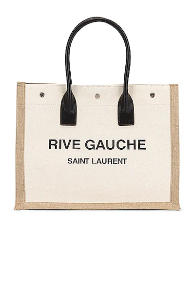 Saint Laurent Rive Gauche Cotton Small Tote Bag In White,beige