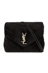 Saint Laurent Loulou Toy Quilted Suede Crossbody Bag In Nero
