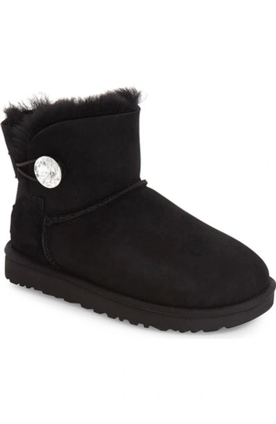 Ugg Mini Bailey Button Sheepskin-lined Suede Ankle Boots In Black